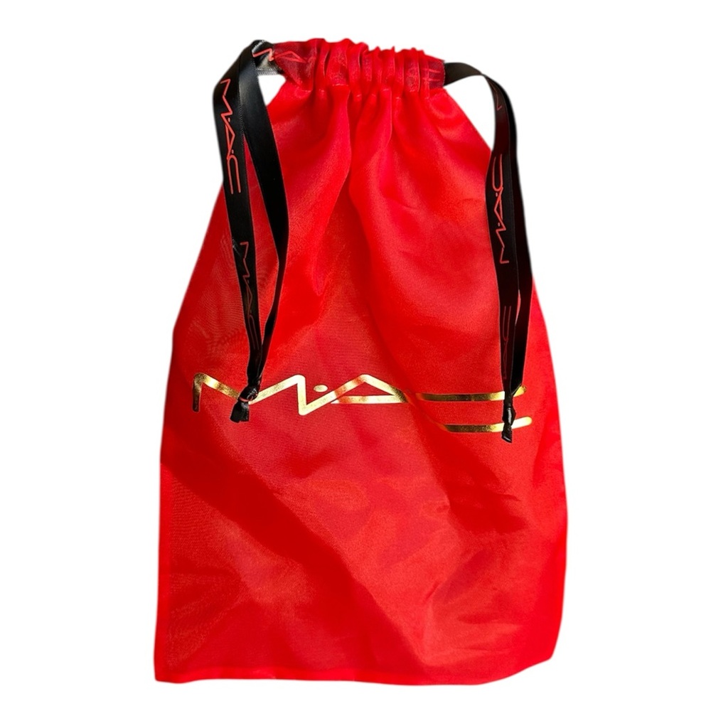 MAC Cosmetics Bright Red Drawstring Pouch with Gold Logo